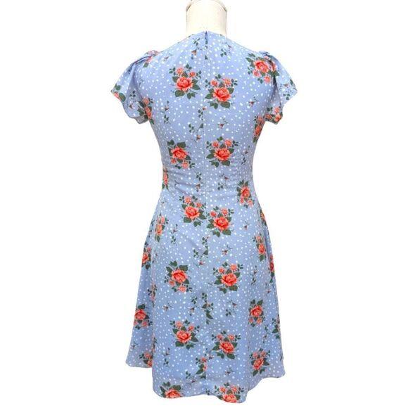Aulala Design Blue Snow Blossom Floral Print Midi Dress Short Sleeve Size 4 NWT - Picture 2 of 7